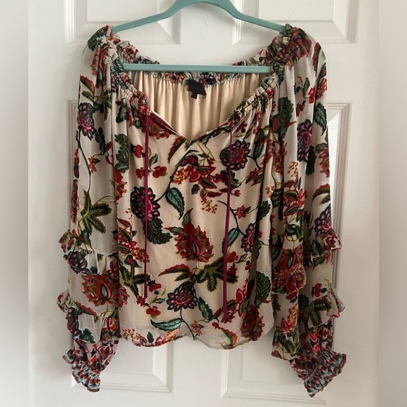 Hale Bob Tops - Hale Bob burnout velvet blouse. Floral print. Ruffle sleeves. EUC. Size small